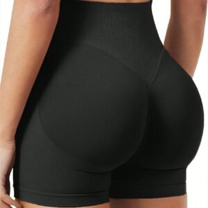 Women's Seamless Butt Lifting Sports Shorts, Suitable For Gym Workout, Cycling, Running, Black Tight Pants, Summer