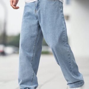 GALLERY FADE Loose Fit Men's Cotton Jeans With Slant Pockets Baggy Long Washed Skater Jean Cargo Plain Light Blue Going Out Y2K Friends Urban Going Out Commute Work Vacation