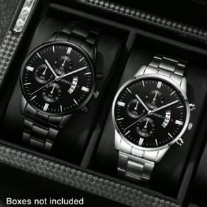 Set de 2 relojes de hombre, relojes de cuarzo con esfera redonda de estilo casual para hombre