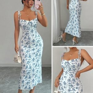 Rafferiza Vestido largo elegante de mujer con estampado de mariposa